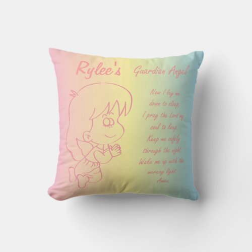 Guardian Angel Girl Prayer Throw Pillow