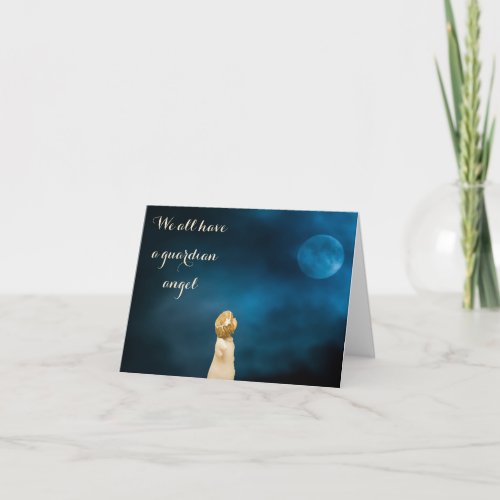 Guardian angel girls watching a full moon quote holiday card