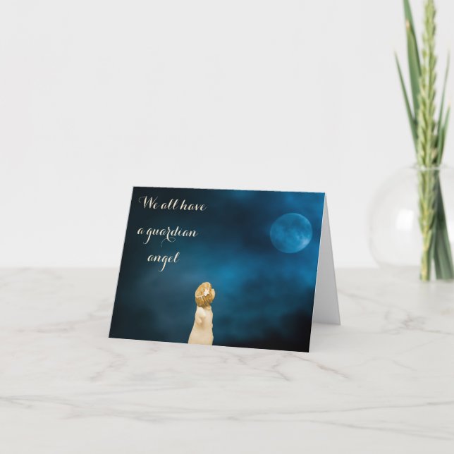Guardian angel girls watching a full moon quote holiday card (Front)