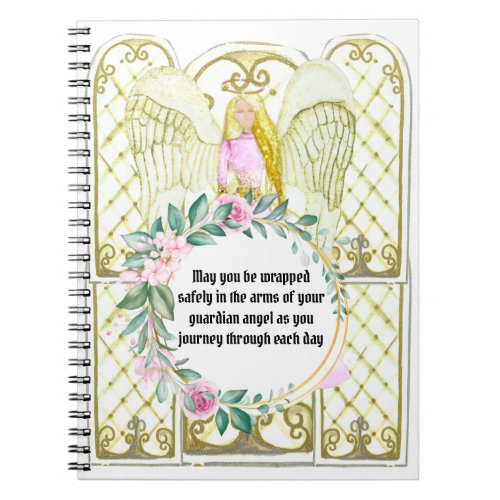 Guardian angel glass windows wreath verse pink notebook