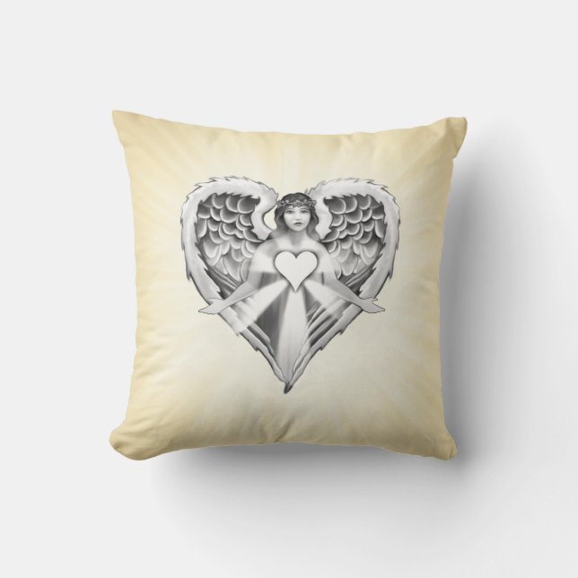 Guardian Angel Heart Wings Design Throw Pillow (Front)