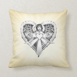 Guardian Angel Heart Wings Design Throw Pillow
