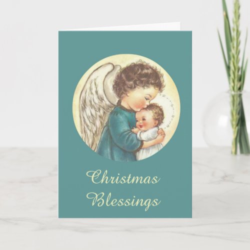 Guardian Angel holding Baby Child Jesus Christmas Holiday Card