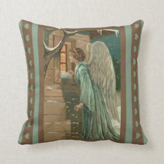 Guardian Angel House Window Hearts Gold Green Throw Pillow