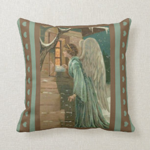 Guardian Angel House Window Hearts Gold Green Throw Pillow