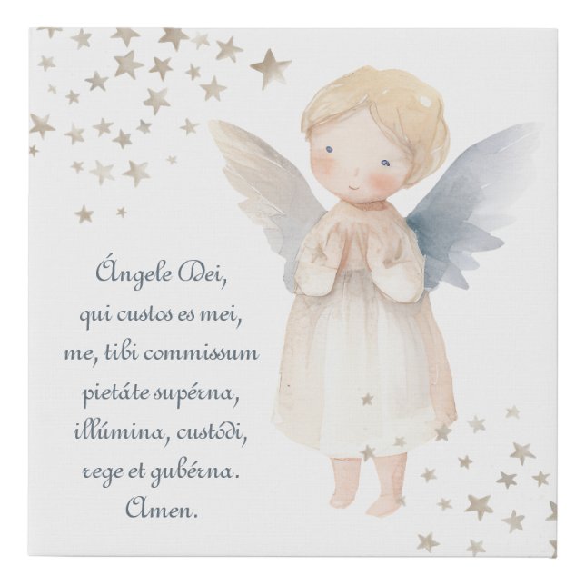 Guardian angel latin prayer angele Dei Faux Canvas Print (Front)