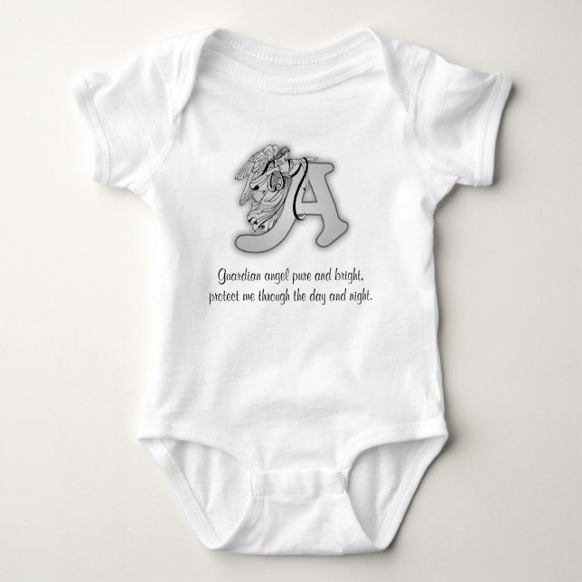 Guardian Angel Letter A Baby Bodysuit (Front)