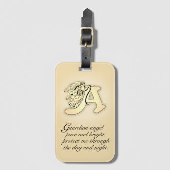 Guardian Angel Letter A Gold Luggage Tag by AngelAlphabet at Zazzle