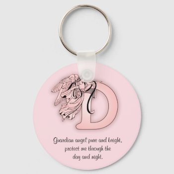 Guardian Angel Letter D In Pink Keychain by AngelAlphabet at Zazzle