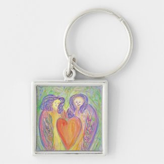 Guardian Angel Love Heart Pendant Keychain Charm
