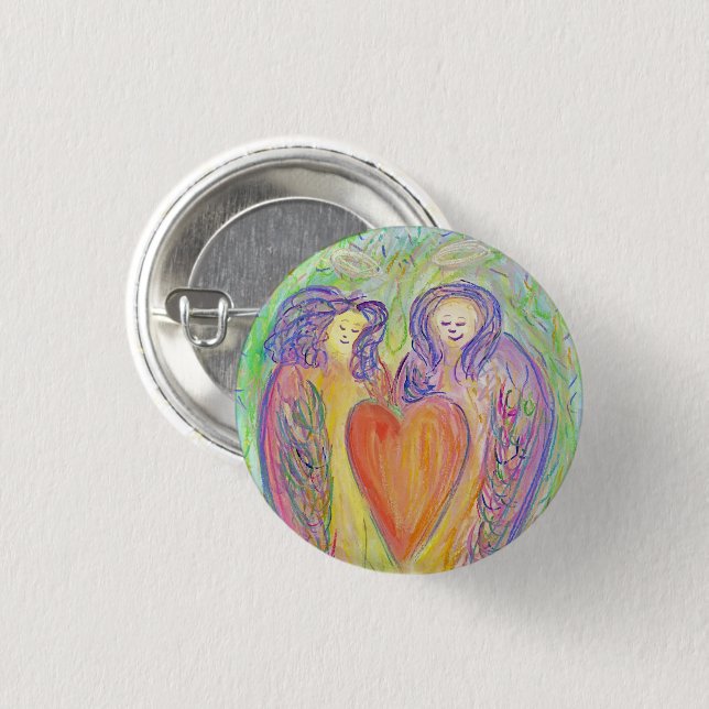 Guardian Angel Love Hearts Lapel Button Pins (Front & Back)
