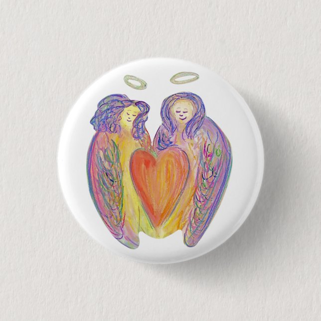 Guardian Angel Love Hearts Lapel Button Pins (Front)