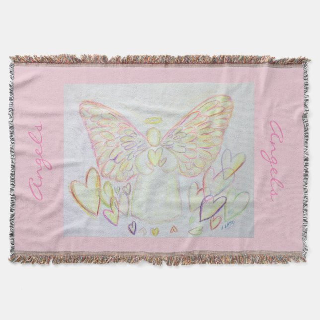 Guardian Angel of Hearts Custom Art Throw Blanket (Front)