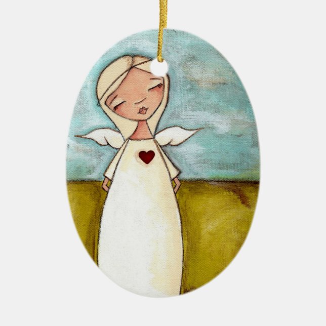 Guardian Angel - Oval Ceramic Ornament (Front)