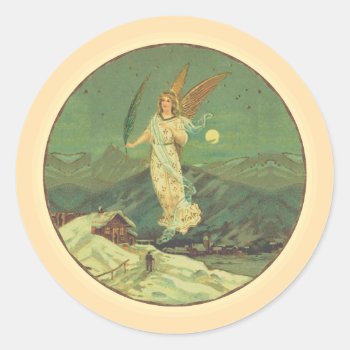 Guardian Angel Over The City Classic Round Sticker by justcrosses at Zazzle