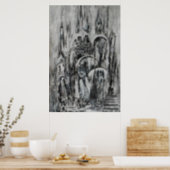Guardian angel painting black and white abstract poster (Kitchen)