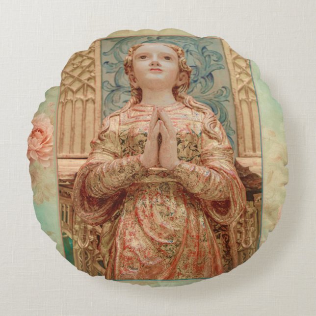 Guardian Angel painting Round Pillow (Front)