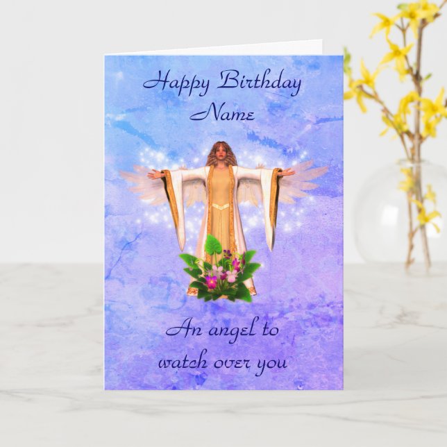 Guardian Angel Personalized Birthday Card (Yellow Flower)