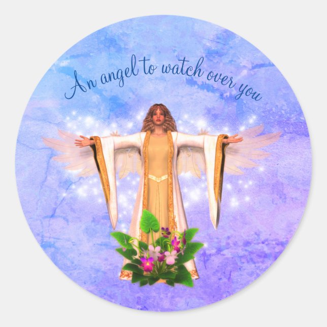 Guardian Angel Personalized Inspirational  Classic Round Sticker (Front)
