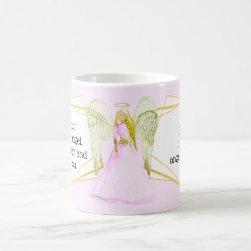 Guardian angel pink dress gold hair angelic quotes coffee mug