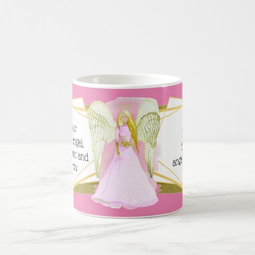 Guardian angel pink dress gold hair girls birthday coffee mug