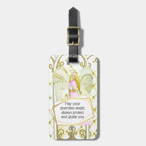 Guardian Angel pink  poem for safety DIY name Luggage Tag