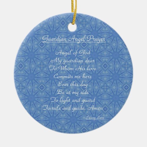 Guardian Angel Prayer Blue Ceramic Ornament