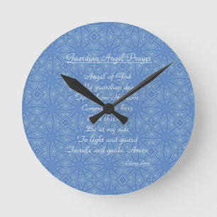 Guardian Angel Prayer Blue Round Clock