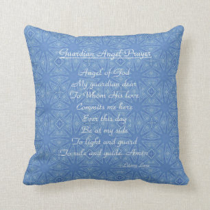 Guardian Angel Prayer Blue Throw Pillow