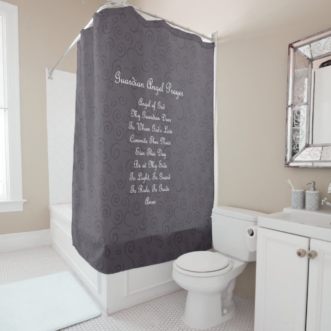 Guardian Angel Prayer Charcoal Shower Curtain (In Situ)
