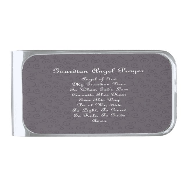 Guardian Angel Prayer Charcoal Silver Finish Money Clip (Front)