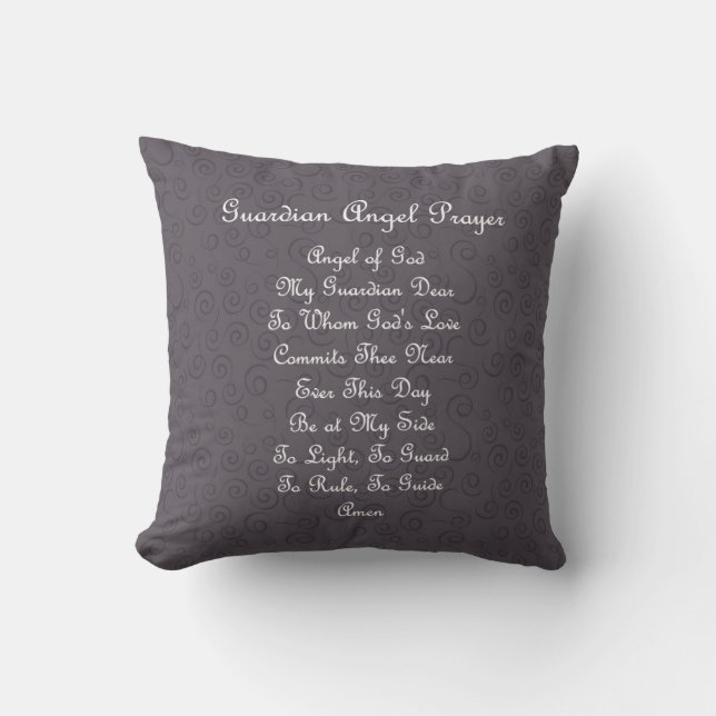 Guardian Angel Prayer Charcoal Throw Pillow (Front)