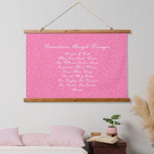 Guardian Angel Prayer Pink Hanging Tapestry