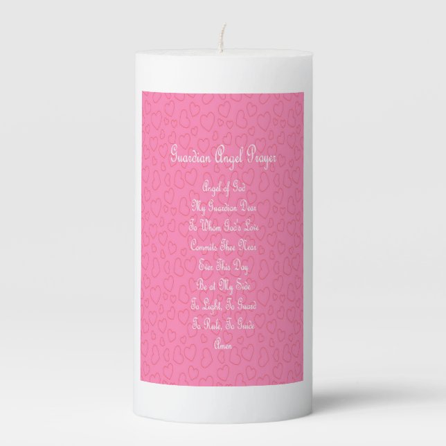 Guardian Angel Prayer Pink Pillar Candle (Front)