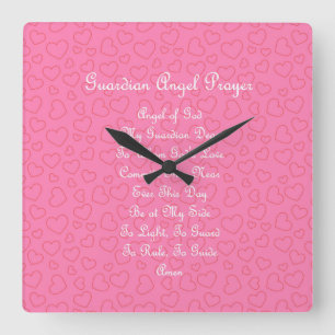 Guardian Angel Prayer Pink Square Wall Clock