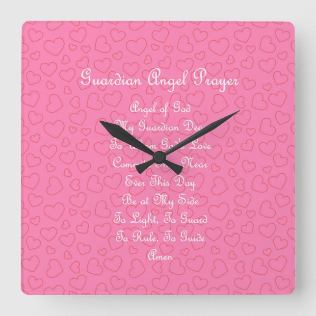 Guardian Angel Prayer Pink Square Wall Clock (Front)