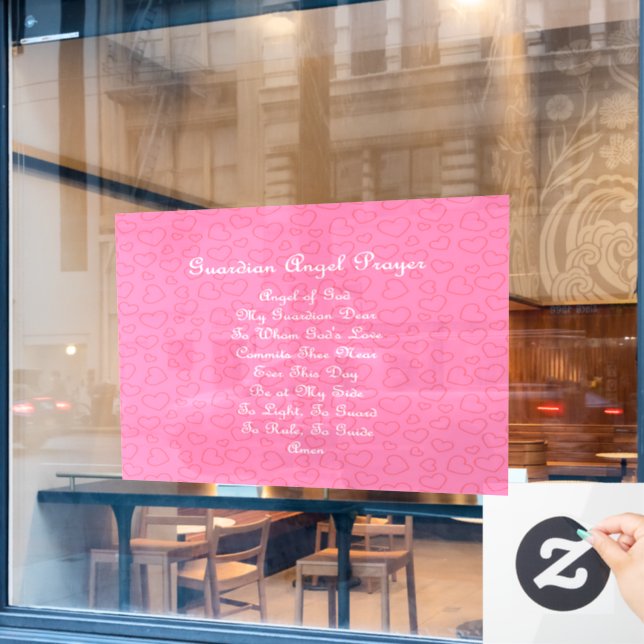 Guardian Angel Prayer Pink  Window Cling (Cafe Window)