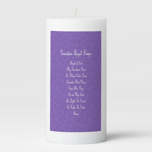 Guardian Angel Prayer Purple Pillar Candle (Front)