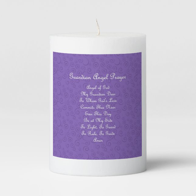 Guardian Angel Prayer Purple Pillar Candle (Front)
