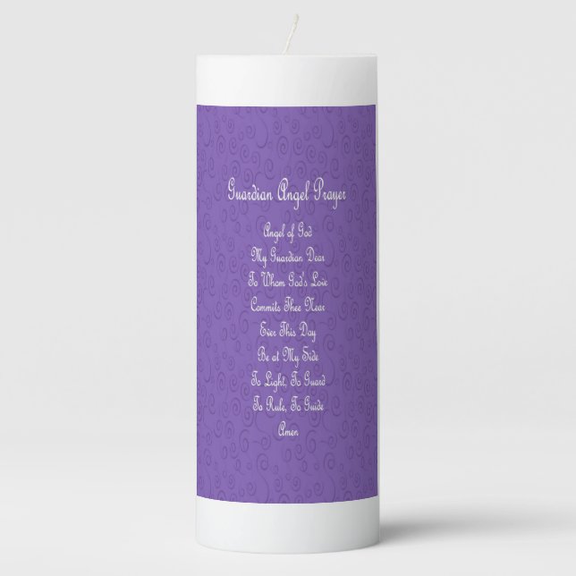 Guardian Angel Prayer Purple Pillar Candle (Front)