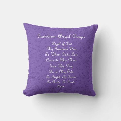 Guardian Angel Prayer Purple Throw Pillow