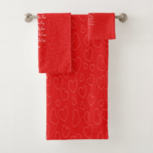 Guardian Angel Prayer Red Hearts Bath Towel Set