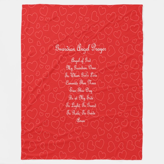 Guardian Angel Prayer Red Hearts Fleece Blanket (Front)