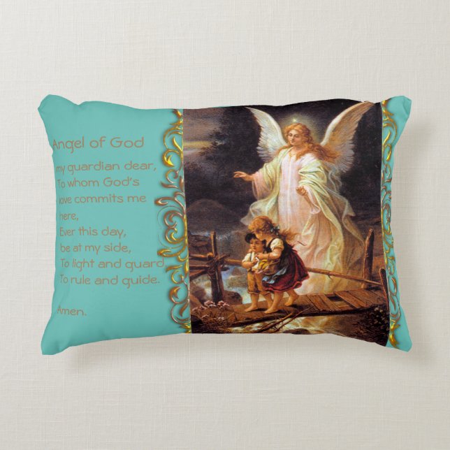 Guardian Angel Prayer Throw Pillow (Front)