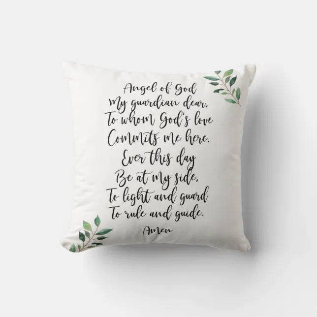 Guardian Angel Prayer Throw Pillow Calligraphy Zazzle