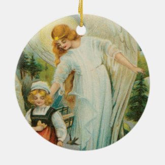 Guardian Angel Protecting A Girl Holiday Ornament