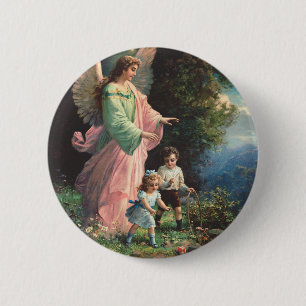 Guardian angel protecting children near a ledge button