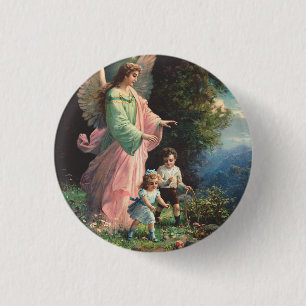 Guardian angel protecting children near a ledge button