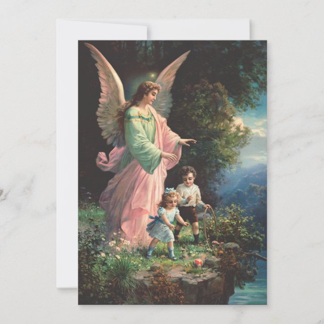 Guardian angel protecting children near a ledge invitation (Front)