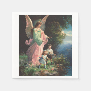 Guardian angel protecting children near a ledge napkins